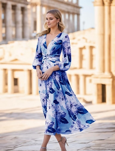  Tweedelige juweelhals knielengte polyester halve mouw Grote maat jurk voor moeder van de bruid blauwe bruiloftsgastjurk met kralen / kant 2024