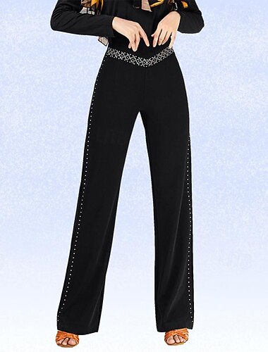  ריקוד לטיני ריקודים סלוניים מכנסיים צבע טהור שחבור קריסטלים / אבנים נוצצות בגדי ריקוד נשים הצגה הדרכה גבוה ספנדקס