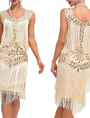  Goldene Zwanziger 1920er Urlaubskleid Flapper Kleid Kleid Maskerade Der große Gatsby Dame Hochzeitsgast Pailletten Quastenfransen Damen Halloween Karneval Maskerade Hochzeit Hochzeitsgast