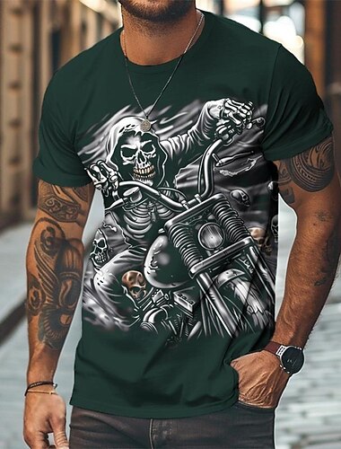  Homme Graphic Crânes Cool Moto T shirt T-shirt Manche Courte T-shirt 3D effet Col Ras du Cou Chemise Design Décontractées Style de rue Sport extérieur Vacances Sortie Noir bleu marine Vert Printemps