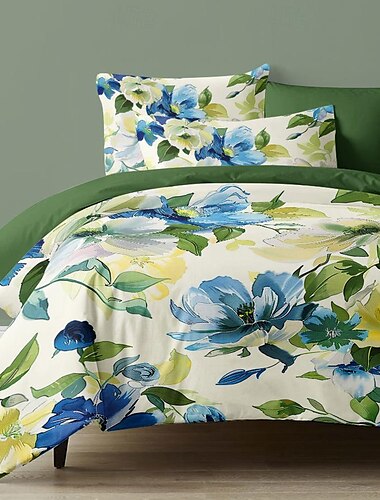  lt.home Bettbezug-Set aus 100 % Baumwollsatin, wendbar, Premium-Bettwäsche-Set mit Blumenmuster, Fadenzahl 300