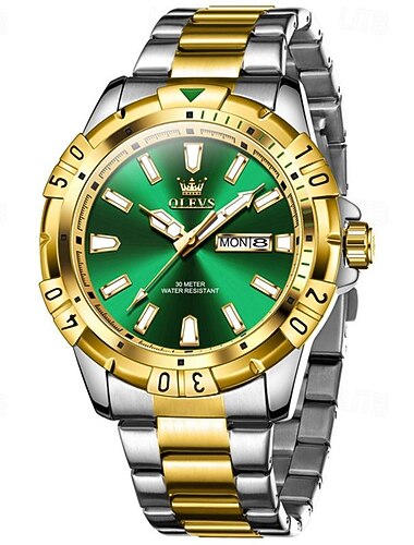  Il nuovo orologio da business da uomo del marchio Olevs orologio classico verde fantasma d'acqua visualizzazione del calendario settimana orologio al quarzo impermeabile moda sportiva