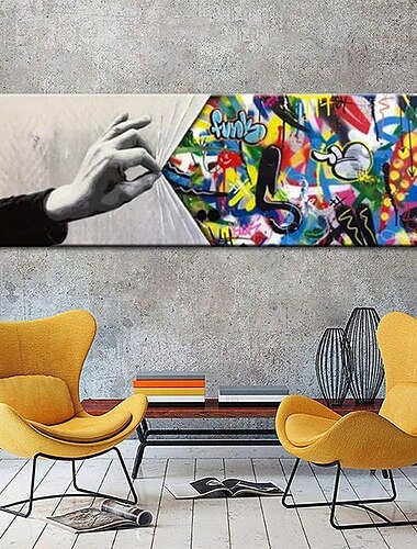  hecho a mano pintado a mano arte de la pared detrás de la cortina niño graffiti arte banky arte de la pared estilo urbano decoración de la lona lienzo enrollado sin marco sin estirar