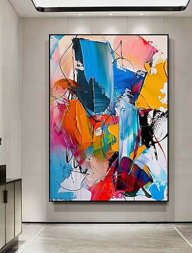  Pintura colorida con cuchillo, pintura hecha a mano, pintura abstracta extra grande, lienzo grande, pintura artística para sala de estar, arte de pared de gran tamaño, pintura abstracta moderna para