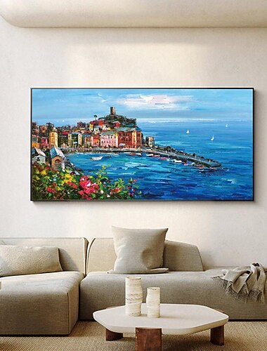  pintura a óleo de paisagem mediterrânea pintada à mão sobre tela pintura impressionista do mar mediterrâneo arte em tela pintura costeira texturizada pintura de arte de parede para decoração de quarto