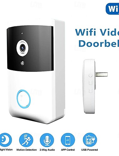  trådløs videodørklokke med kamera (genopladeligt indbygget batteri) synlig wifi-dørklokke to-vejs audio high-definition nattesyn understøtter kun 2,4 g wifi