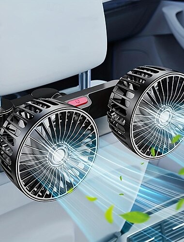  Bilstols luftkonditioneringsfläkt – dubbelhuvud bakre fläkt med stark vind och 360° rotation USB-driven