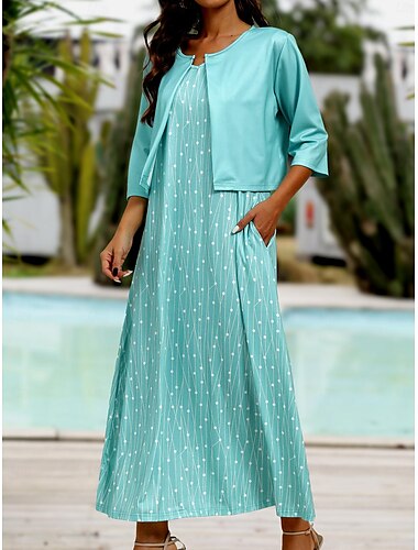  Robe midi femme ensemble de deux pièces robe décontractée robe invitée de mariage robe tank élégante géométrique à pois impression de poches manches courtes col en V fête quotidienne rose bleu gris