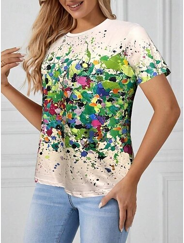  tricou dama modă imprimeu floral cu mânecă scurtă topuri obișnuite cu gâtul rotund zilnic weekend alb roz verde vară