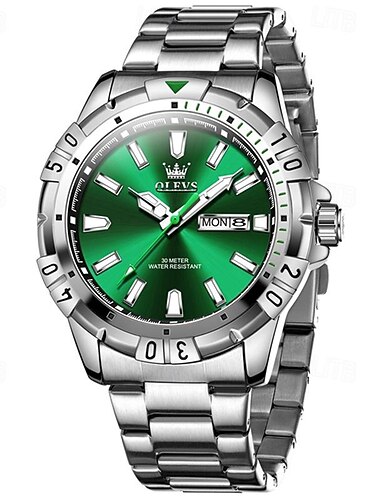  Nuovo Olevs Orologi da Uomo Marca Olevs Nuovo Calendario Luminosa Display Settimana Orologio Al Quarzo Verde Impermeabile Orologio Da Polso Uomo Moda
