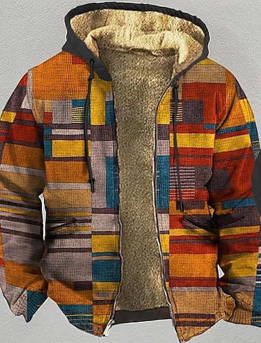  Hombre Bloque de color Estampados Sudadera Sudaderas Sudadera con cremallera Manga Larga Sudadera con capucha Con Capucha Diario Impresión 3D Festivos Vacaciones Noche Amarillo Rojo Vellón Invierno