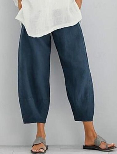 Damen Shorts aus Baumwollleinen Capri-Shorts Alltagstauglich Knöchellang Einfach Seitentaschen Atmungsaktivität Bequem Unelastisch Wochenende Schwarz Marinenblau Khaki Grau Sommer Normale Passform