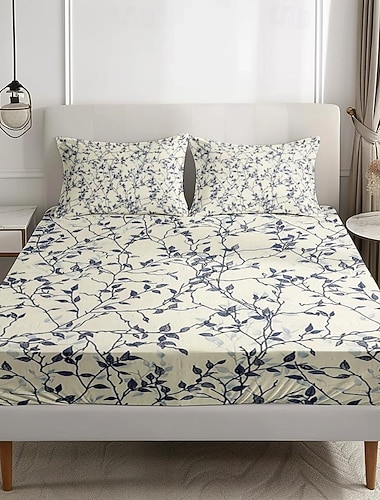  Folhas padrão conjunto de lençol 100% algodão ultra macio respirável lençóis de seda bolso profundo lençóis 3 peça rainha rei tamanho