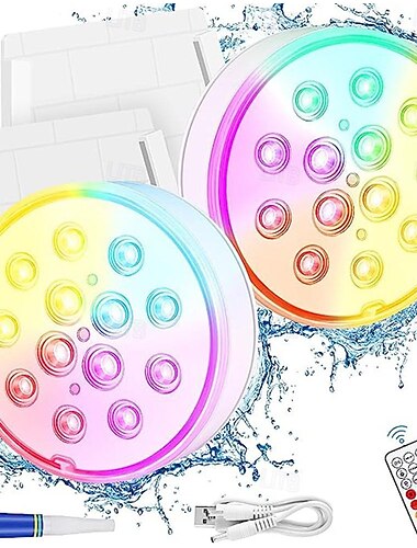  oppladbare nedsenkbare bassenglys lyse flytende led-lys, undervannslys vakre rgb for svømmebasseng, badestamp, spa