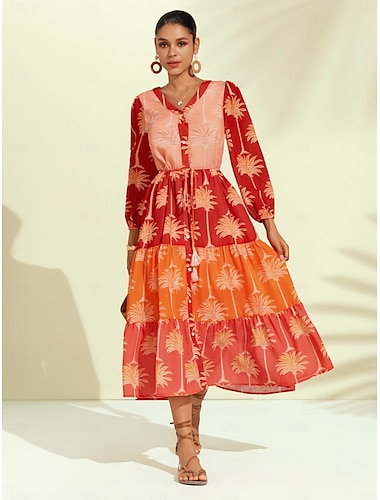  robe midi à fleurs et franges à col en V