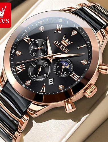  OLEVS 7004 Pánské hodinky Keramický pás Chronograf datum Luminiscenční Voděodolné luxusní kvartzové hodinky Muž TOP značka Pánské náramkové hodinky
