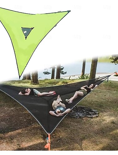  Mehrpersonen-Hängematte - patentiertes 3-Punkt-Design, Camping-Hängematte, 3-Punkt-Baumhaus, Luftzelt, Rucksackreisen für Strand, Outdoor, Picknick