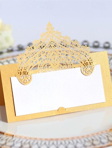  50 Stück 3D-Spitzen-Sitzkarte, Laser ausgehöhlt, handgeschriebene Urlaubskarte, Hochzeitstischkarte, Namenskarte