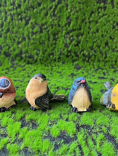  4 Stück Tier-Vogel-Mikro-Landschaftsdekoration, Hof-Außengarten-Ornamente, Kunstharz, Kunsthandwerk, 1 Set
