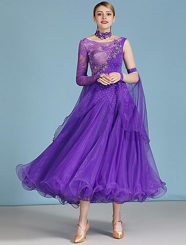  Für den Ballsaal Kleid Strass Damen Leistung Langarm Polyester Nylon