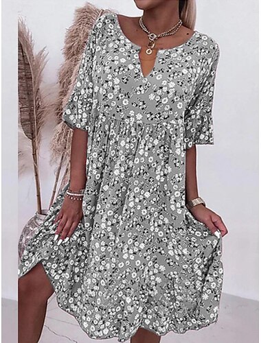  Damen Freizeitkleid V-Ausschnitt Kurzarm rosa weiß Blumendruck Empire Taille Frühling Sommer vielseitig einsetzbar täglich Strand Picknick fließend bequemer Stoff Größen verfügbar
