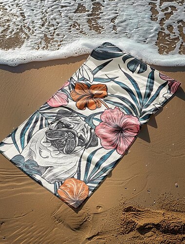  serviette de plage anti-sable couverture souple carlin tropical grande serviette à motif imprimé 3d serviette de bain drap de plage couverture classique 100% microfibre couvertures confortables