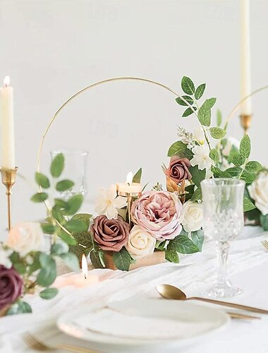  1 Stück 12 Zoll Metallkranz in der Mitte dekorative Verzierung mit Holzhalterung DIY Hochzeit Blumendekoration Requisiten