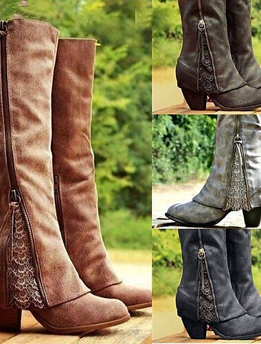  Női Csizmák Slouchy Boots Extra méret Munka csizma Szabadtéri Munka Napi Tömör szín Térdig érő csizmák Tél Magas Kerek orrú Elegáns Divat Klasszikus PU Papucs Fekete Sötétzöld Világos szürke