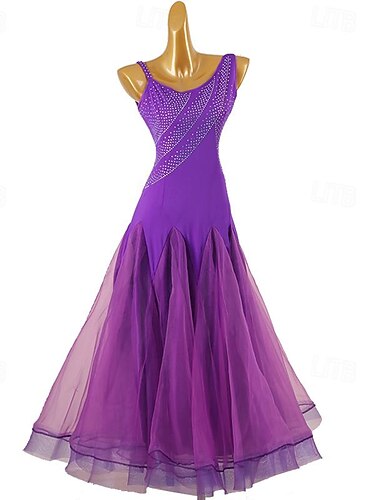  Ballroom-dans Kjole Krystall / Rhinestone Dame Ytelse Fest Langermet Spandex Organza