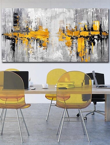  handgemaakte olieverfschilderijen canvas muurkunst decoratie modern abstract zwart wit en geel voor thuis met de hand geschilderd decor opgerold frameloos niet-uitgerekt schilderij