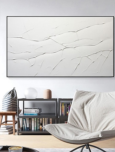  Abstraktes, minimalistisches Ölgemälde auf Leinwand, handgemaltes weißes Texturgemälde, Wanddekoration, großes, prägnantes Gemälde, individuelles weißes Gemälde, Wandkunstgemälde für Wohnzimmer,