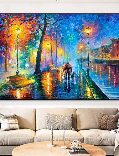  大きなロマンチックなアートワークジークレー絵画キャンバスに手描き手作り夜のメロディー油絵キャンバス壁アート風景壁絵画リビングルームの寝室の壁の装飾
