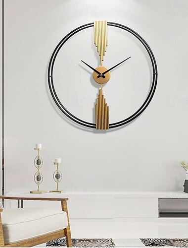  Relógio de parede redondo, relógio de parede decorativo de quartzo sem ticking, para sala de estar, cozinha, escritório, casa, preto, dourado, 60 80 cm