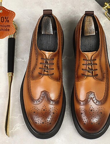  Volle brogue derbyschoenen voor heren in cognacbruine, geklede schoenen van premium leer