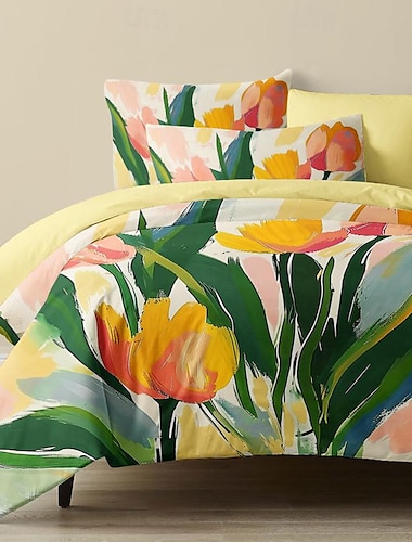  3-teiliges Bettbezug-Set aus 100 % Baumwolle mit Blumenmuster und tropischer Motivserie für den Sommer, weich, hautfreundlich und langlebig