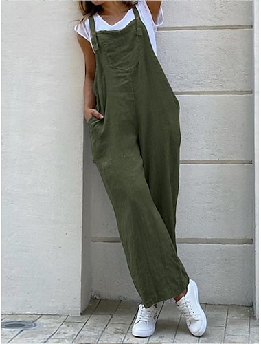  Women's Jumpsuit Pocket Solid Color Square Neck Streetwear Street Daily Regular Fit Sleeveless Black Green Gray S M L Summer