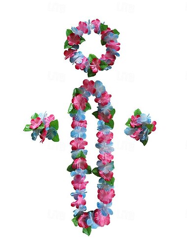  Party-Hawaiian-Kranz, 12-farbige Blütenblatt-Halskette, Stirnband, Armband, vierteiliges Set für Urlaubs-Event-Kleidungszubehör