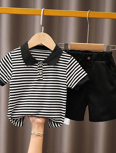  2 Stück Kleinkind Jungen T-Shirt & Shorts Outfit Einfarbig Kurzarm Baumwolle Set Outdoor Mode Sommer Frühling 1-3 Jahre alt Eisset weiß Yuanchuang Bären-Set Taschentarngelb