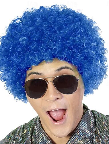 parrucca sintetica afro da clown soffice per uomo e donna, cosplay, anime, festa, carnevale, natale, fantasia, parrucche divertenti, blu
