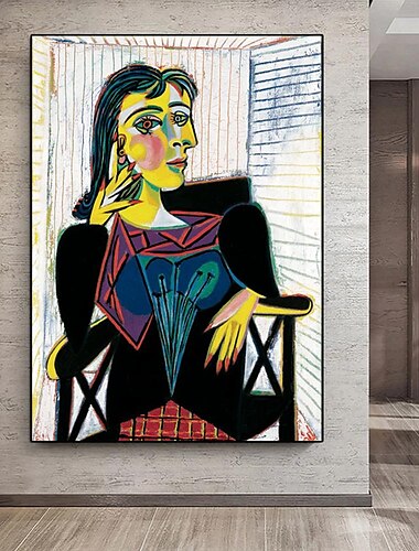  Pablo Picasso-Gemälde, handgemaltes Rahmenporträt von Dora Maar, sitzendes Gemälde, handgefertigt, Pablo Picasso-Ölgemälde, handgemalt, vertikale abstrakte Menschen, klassisch, modern