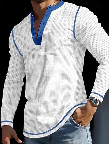  Hombre Camiseta Henley Shirt Camiseta de punto gofre Camiseta superior Camisa de manga larga Bloque de color Henley Calle Vacaciones Manga Larga Retazos Ropa Moda Design Básico