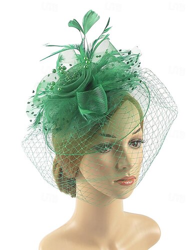  Fascinators Sombreros Vestimenta de Cabeza Organdí Sombrero flexible Sombrero de copa Sombrero de velo Carrera de caballos cóctel Elegante Vintage Con Pluma Lazo Celada Sombreros