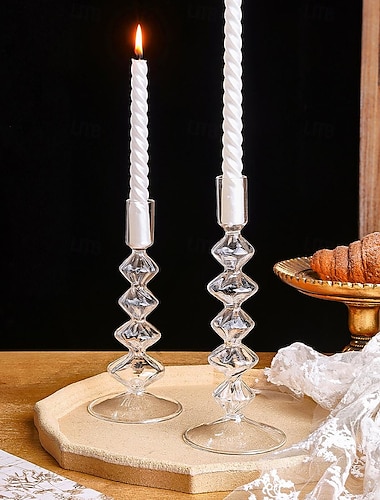  Kerzenhalter aus transparentem Glas: Perfekt für romantische Abendessen bei Kerzenschein, Requisiten für Hochzeitsfotoshootings, Heimdekoration für Wohnzimmertische und verleiht jeder Umgebung Eleganz