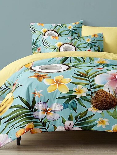  Floral Tropical Series Duvet Cover 3-Piece Set 100% Cotton Super Soft Skin Friendly Long Lasting