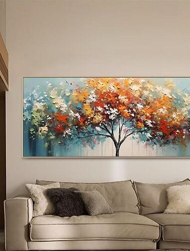  Handgefertigtes Ölgemälde auf Leinwand, Wandkunst, Dekoration, moderne bunte Geldbaum-Landschaft für Heimdekoration, gerolltes, rahmenloses, ungedehntes Gemälde