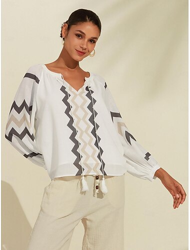  geometrisk puffermet topp med v-hals