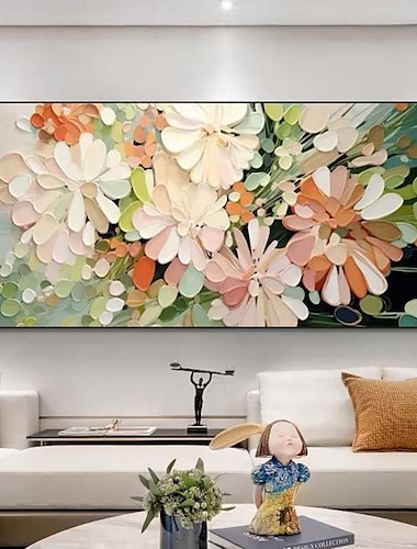  Pintura al óleo hecha a mano lienzo arte de la pared decoración 3d paleta cuchillo flores crema viento cálido sala de estar comedor dormitorio pintura decorativa para la decoración del hogar pintura