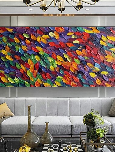  Mintura pinturas al óleo de plumas de colores hechas a mano sobre lienzo, decoración de arte de la pared, imágenes abstractas modernas para decoración del hogar, pintura enrollada sin marco y sin