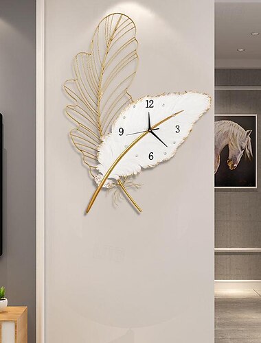  Reloj de pared de plumas, reloj de pared colgante para sala de estar, reloj decorativo de pared para TV para el hogar, 78*55 cm