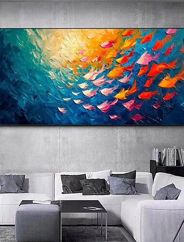  grote originele vis met de hand geschilderd olieverfschilderij op canvas canvas kunst aan de muur abstracte blauwe zee schilderij levendige dierenmuur decor huisdecor